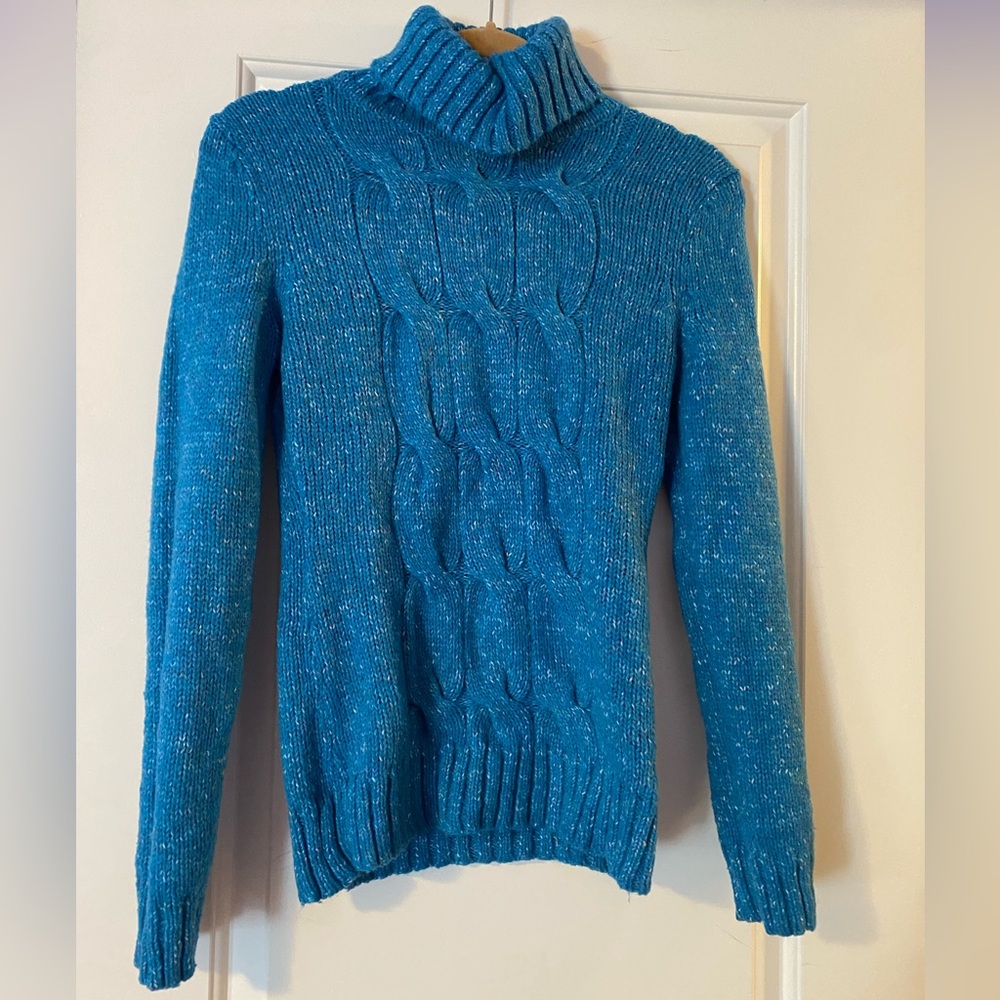 New York & Company Blue Knit Turtleneck Sweater